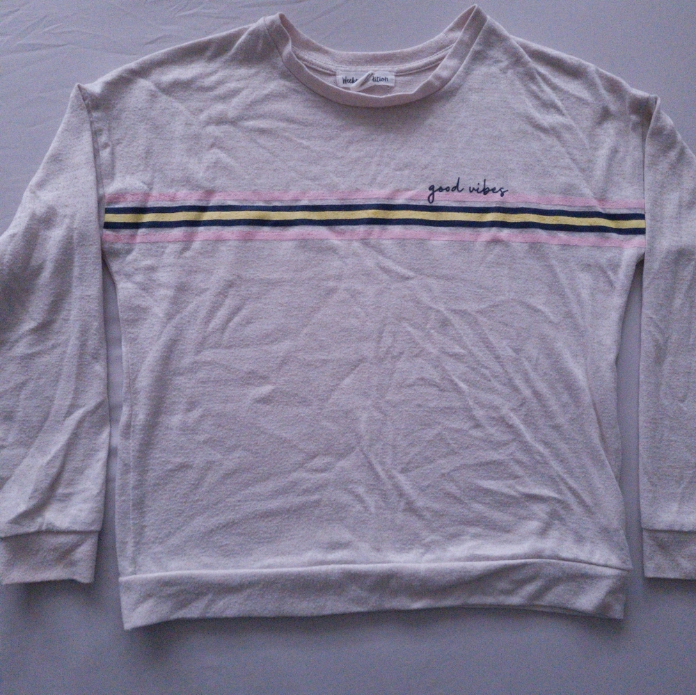 Cream Long Sleeve Top with Pastel Stripe and Script Detail